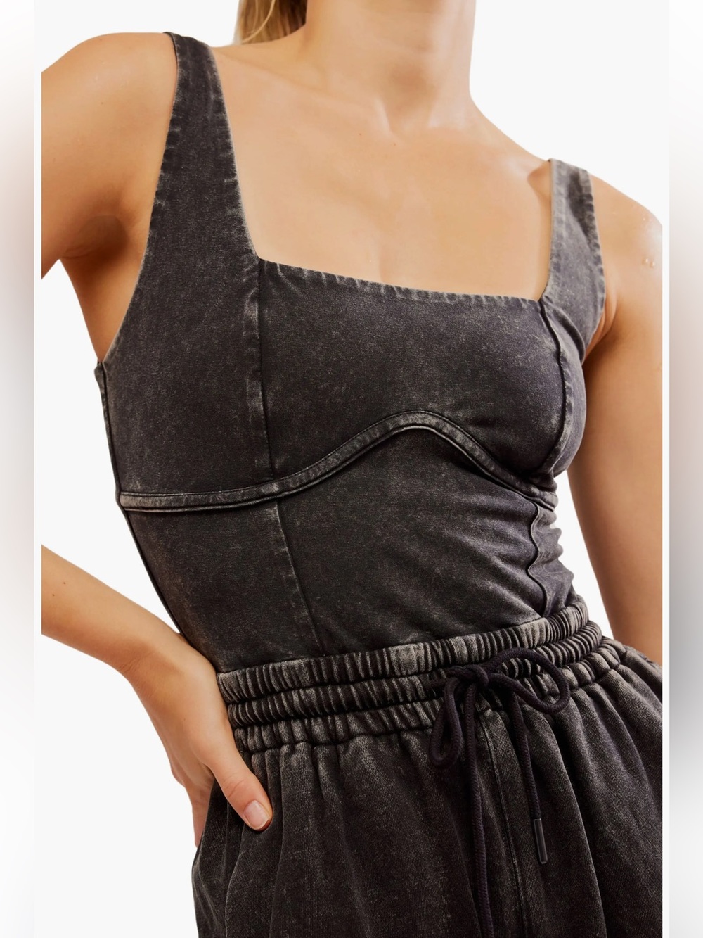 FP Movement by Free People Washed Charcoal Wide-Leg Drawstring Jumpsuit - Picture 4 of 7